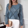 Hollow Sequin Knitted Sweater For Women's Autumn And Winter New Item, European And American Cross-border Diamond Grid Pullover Loose Sweater